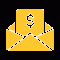 Email marketing icon with dollar sign in envelope, symbolizing financial gains and targeted online promotions.